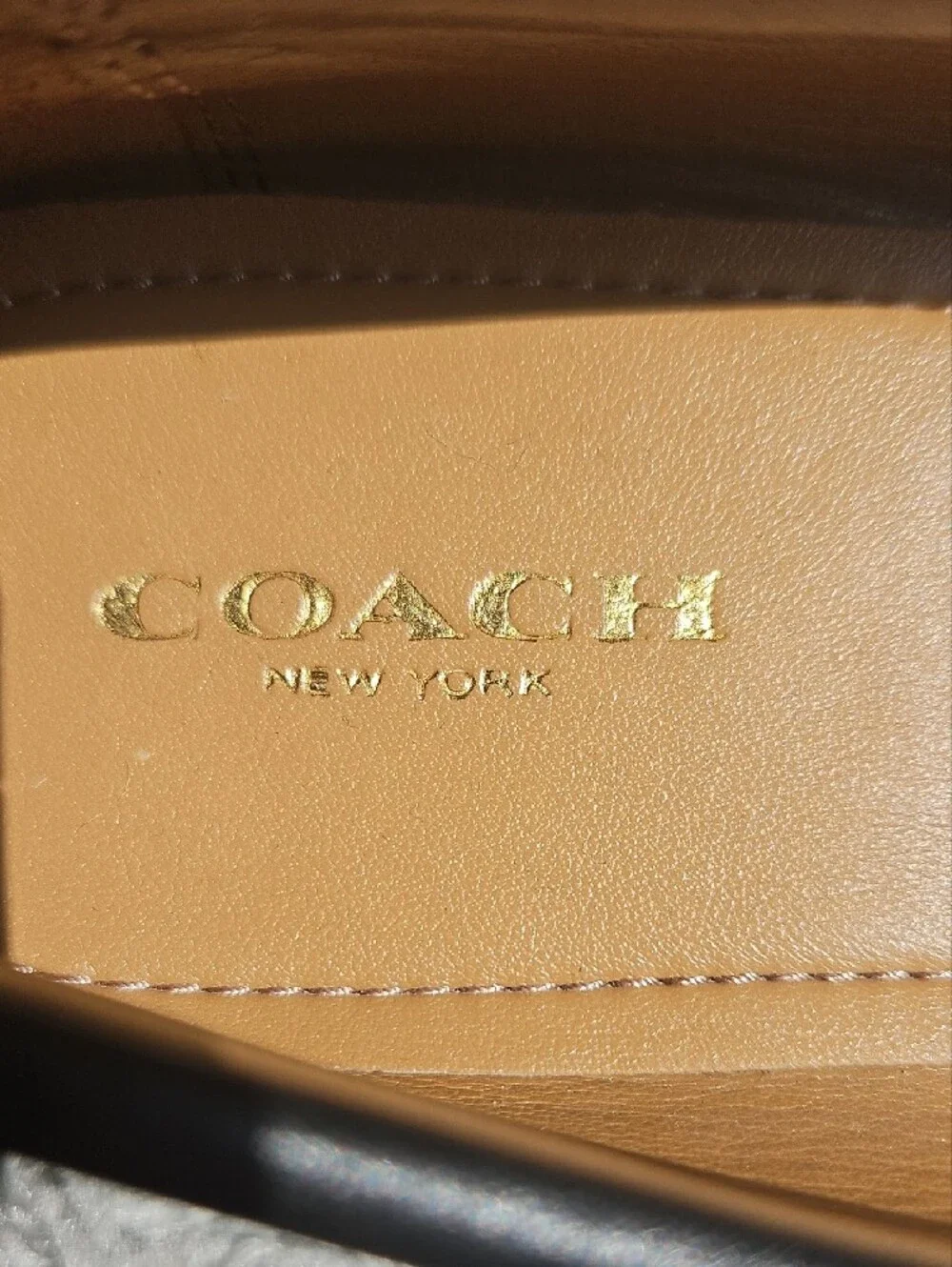 Coach Black Leather Loafers with Gold Accent